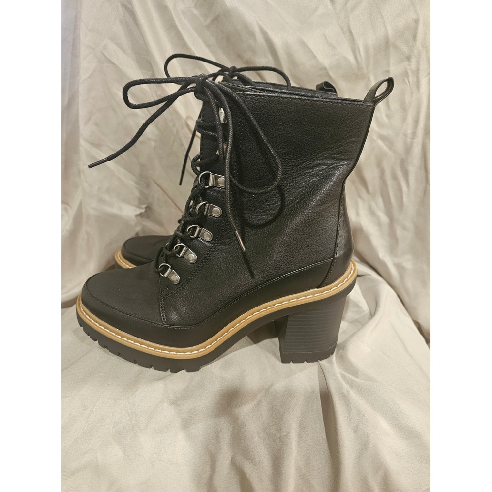 A New Day Womens Black‎ Lace Up Block Heel Chunky Boots Lug Sole 8.5 - Picture 4 of 8